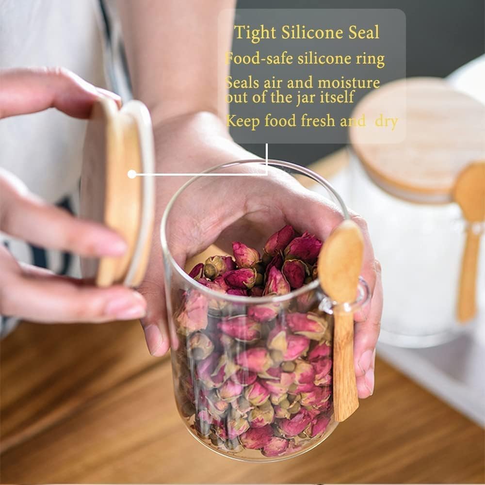 Yalucky Spice Jars, Overnight Oats Containers With Airtight Lid And Spoon, Decorative Kitchen Canisters Set, Glass Storage Conta