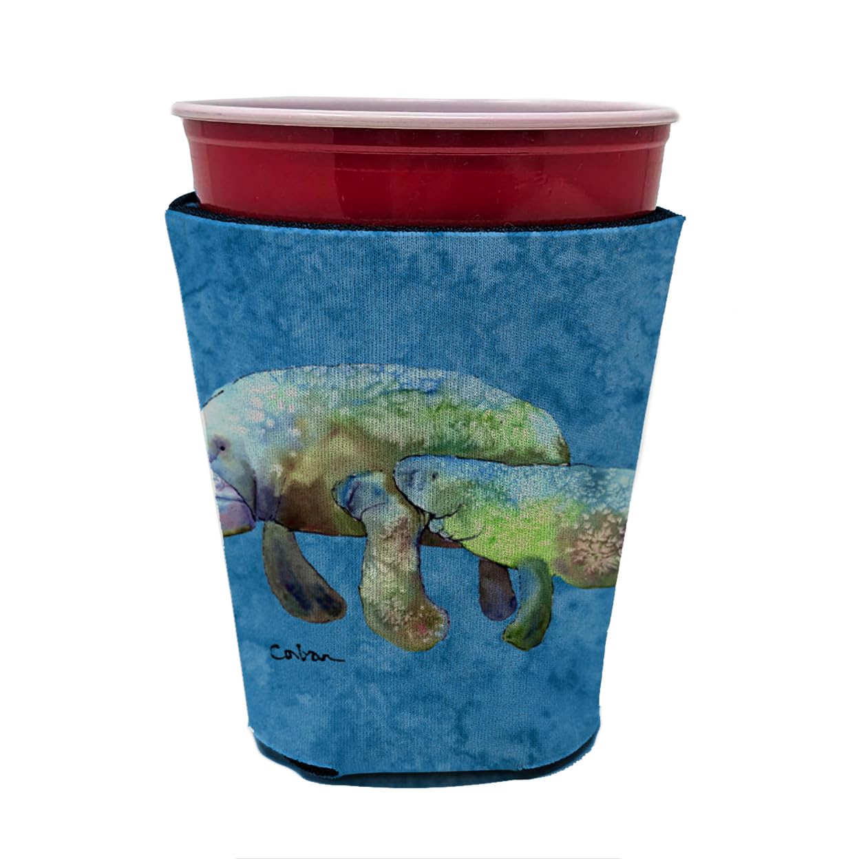 Caroline'S Treasures 8660Rsc Manatee Red Cup Hugger Cup Cooler Sleeve Hugger Machine Washable Drink Sleeve Hugger Collapsible In