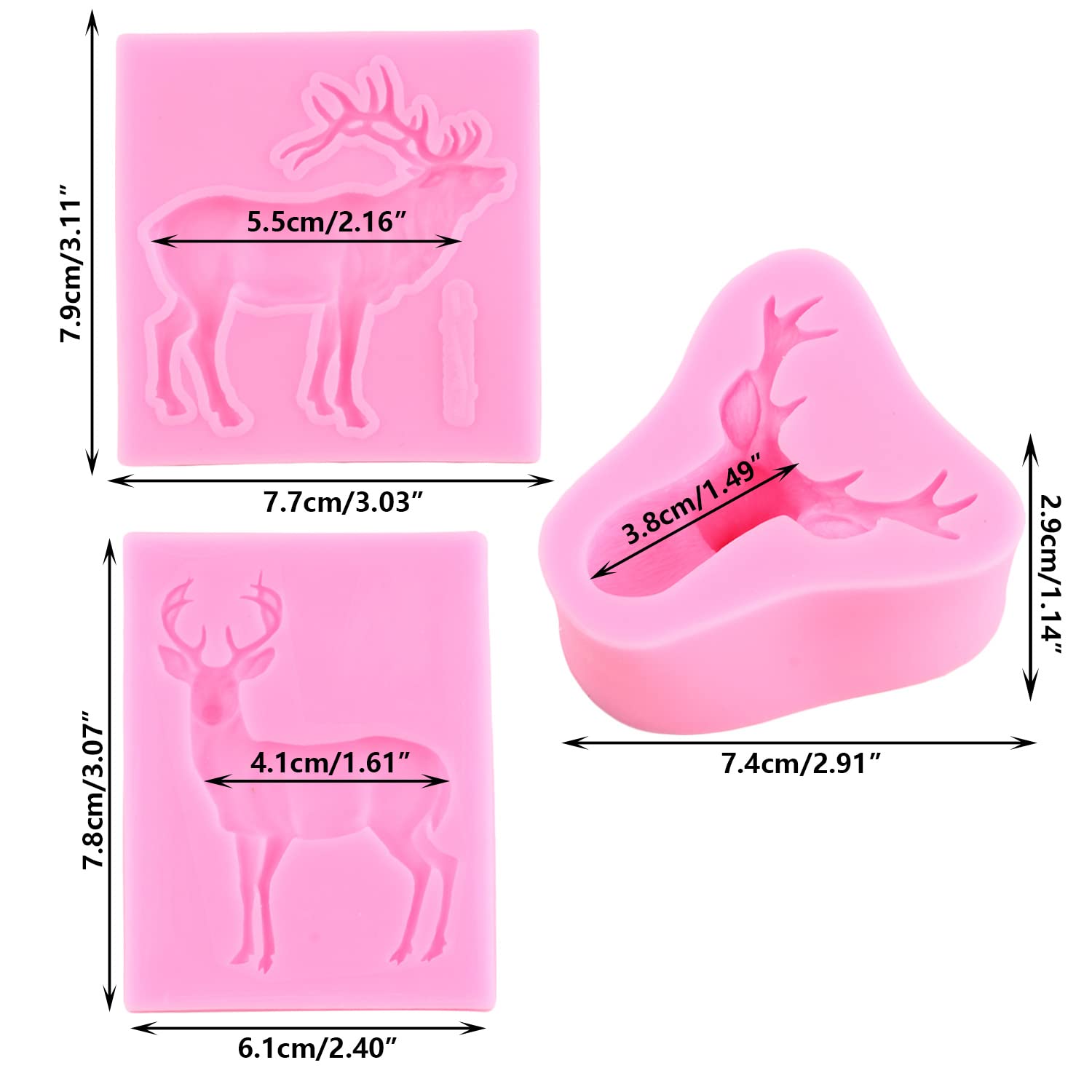 Rfghac Christmas Deer Silicone Mold 3D Stag Head Fondant Molds Elk Mold For Christmas Cake Decoration Cupcake Topper Candy Choco