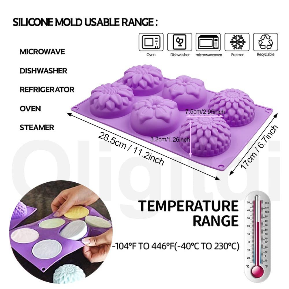 Oligitdi Silicone Cupcake Baking Muffin Mould Silicone 6 Cavity Mixed Flower Cupcake Baking Muffin Candle Soap Mould