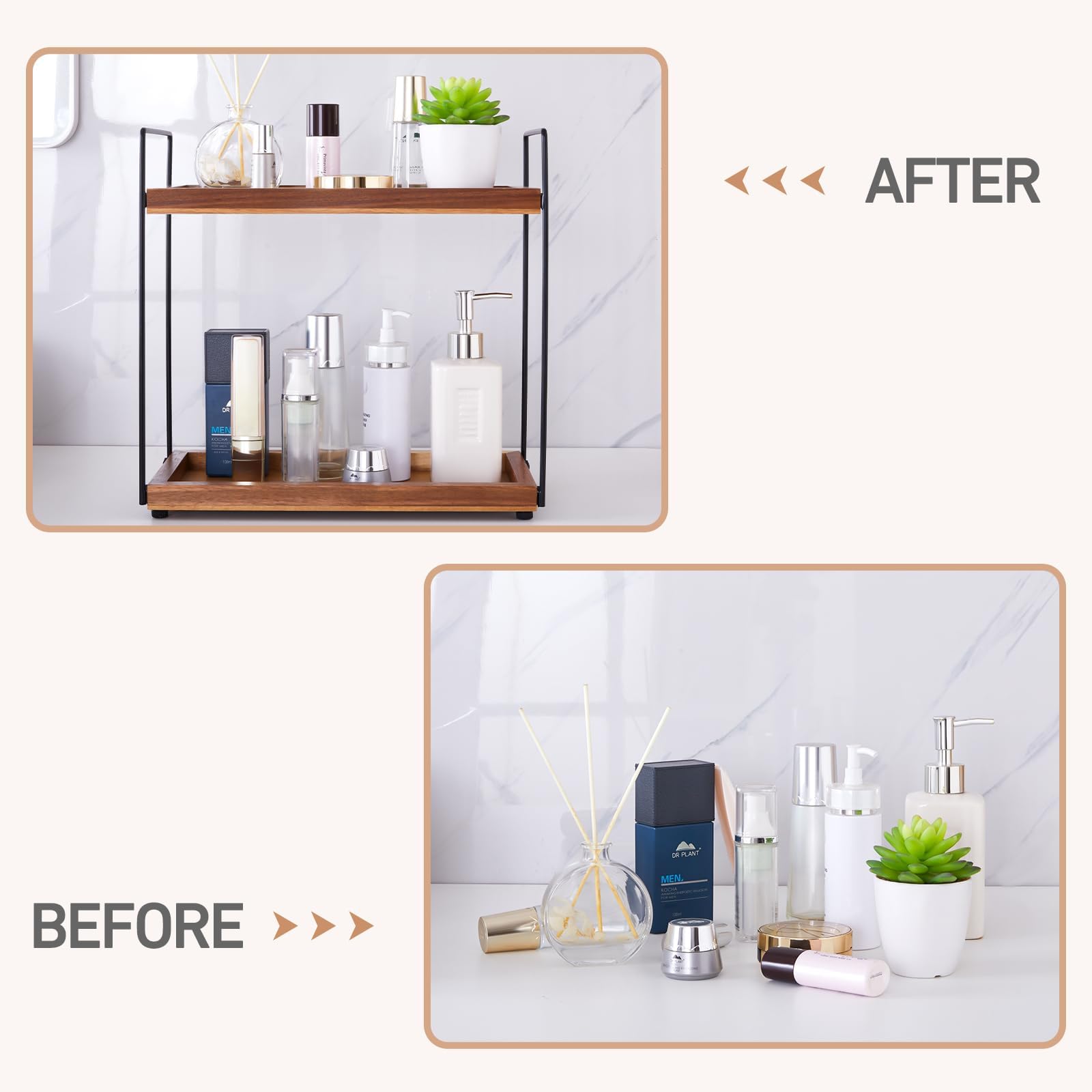 Bathroom Counter Organizer Countertop Storage - 2 Tier Bathroom Countertop Organizer Coffee Bar Organization Acacia Wood Counter