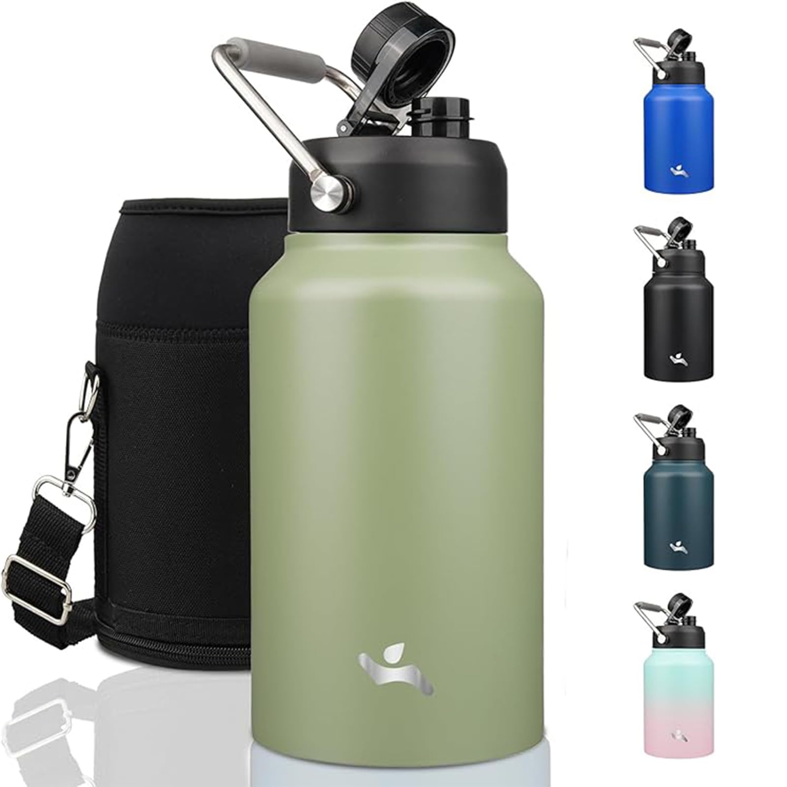 Konokyo Jug with Handle,87 oz Insulated Water Bottle with Carrying Pouch, Double Wall Vacuum Stainless Steel Metal Bottle,Camp G