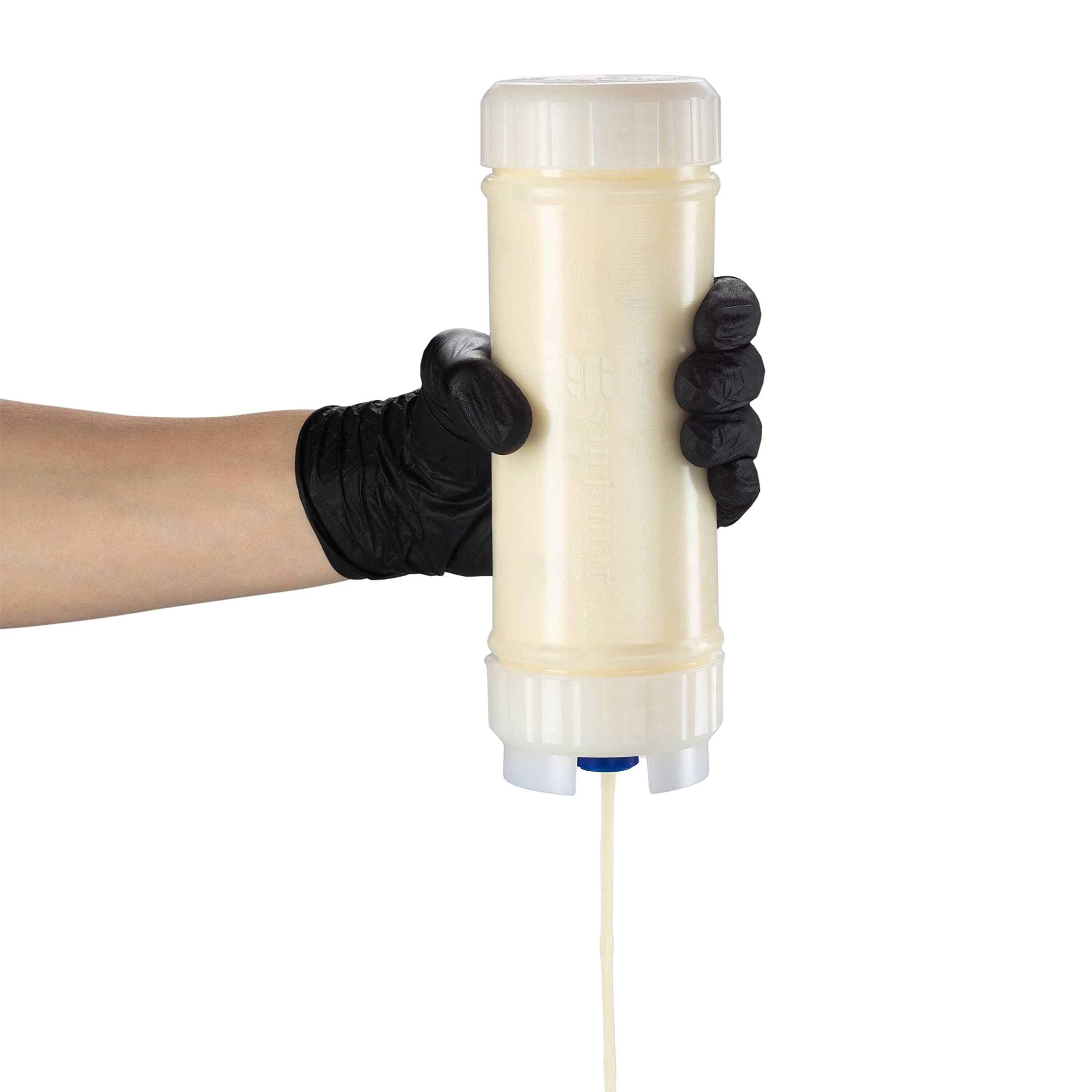San Jamar Ez Kleen Plastic Sauce Bottle With Medium Valve For Thick Sauces And Relish, 16 Ounces, White, (Pack Of 12)