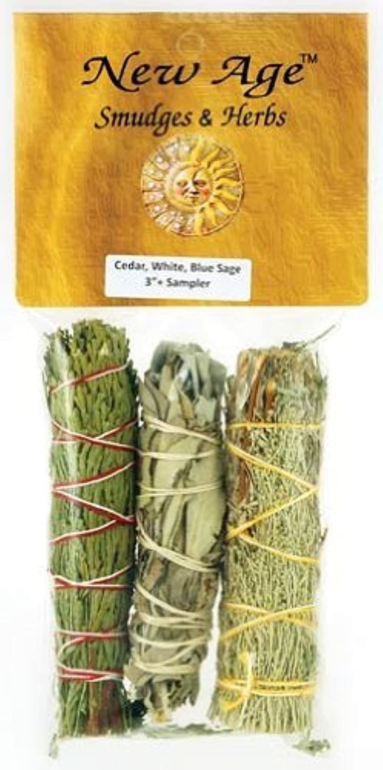 RS3BWC 4 Sage Smudge Stick in Cedar, White, and Blue - 3 Pack