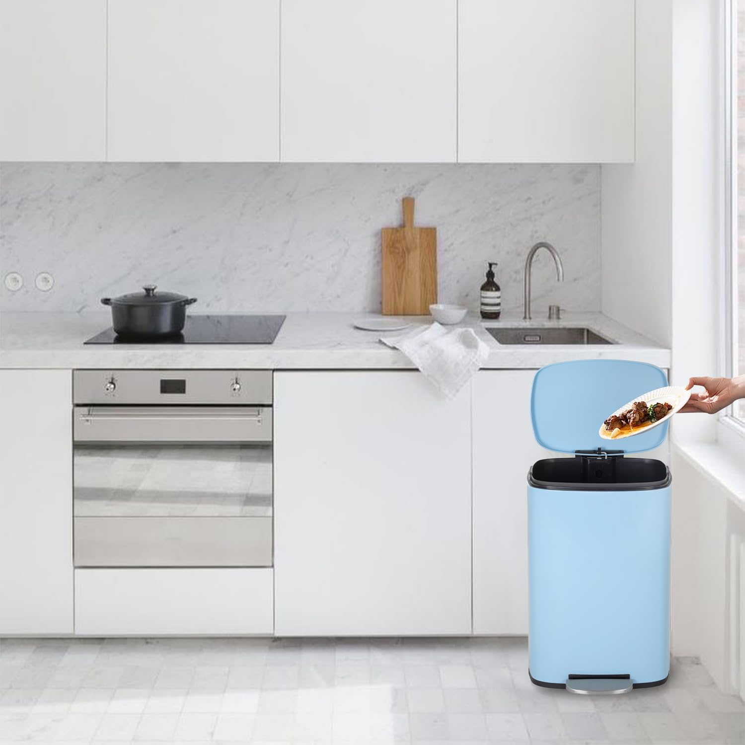 Paylesshere Trash Can Kitchen Stainless Steel Trash Can Trash Can With Lid Removable Inner Bucket Foot Pedal Soft Close For Offi