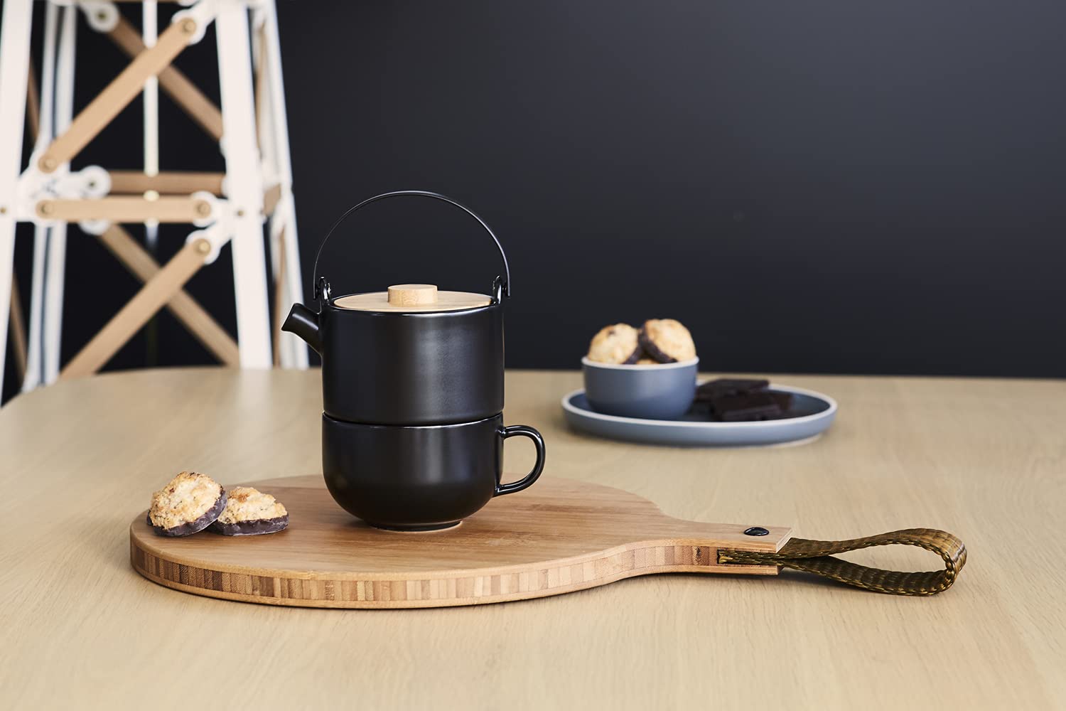 Bredemeijer 142008 Umea Tea-For-One Set Ceramic Matt Black With Bamboo Lid