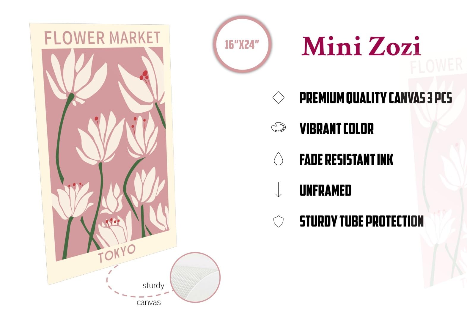 Mini Zozi Matisse Wall Art Flower Market Prints 16X24 3Pcs Picasso Wall Decor Large Canvas Pink Posters Trendy Funky Aesthetic A