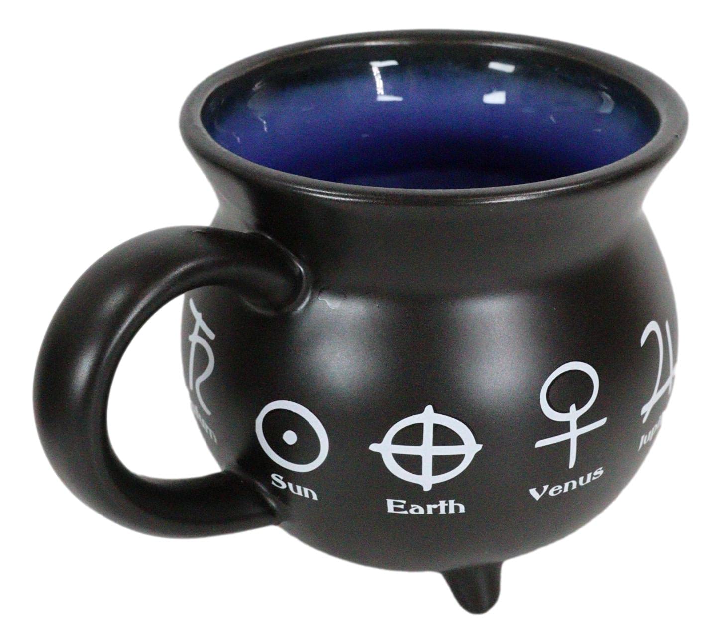 Ebros Wicca Astrological Solar System Alchemy Symbols Reduction Fired Porcelain Cauldron Shaped Bowl Or Large Mug 32Oz With Hand
