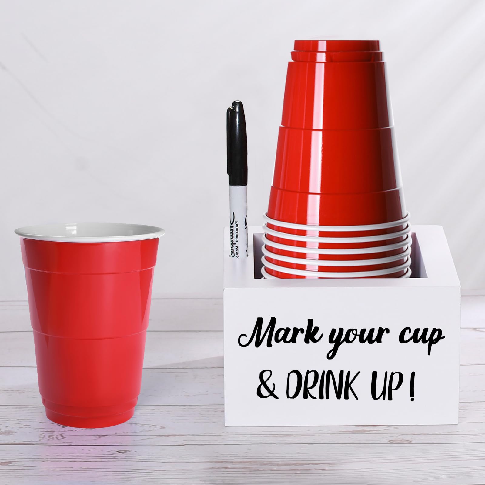 Disposable Cup Holder With Marker Slot Wooden Mark Your Cup And Drink Up Cup Holder 2 Sides Designs Utensil Holder Drink Dispens