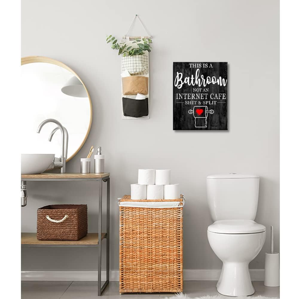 Creoate Bathroom Sign Wall Art Decor, Funny Bathroom Quotes This Is A Bathroom Not An Internet Cafe Sign Small And Cute Canvas A