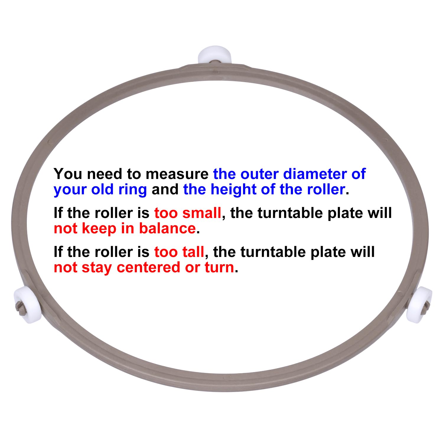 Jolaxy 7.4'' Microwave Turntable Ring with 16 mm Rollers  Microwave Oven Tray Support  Glass Plate Rotating Roller Ring  Ring Outer Diameter 7.4 inches (18.8 cm)  Roller Height 16 mm