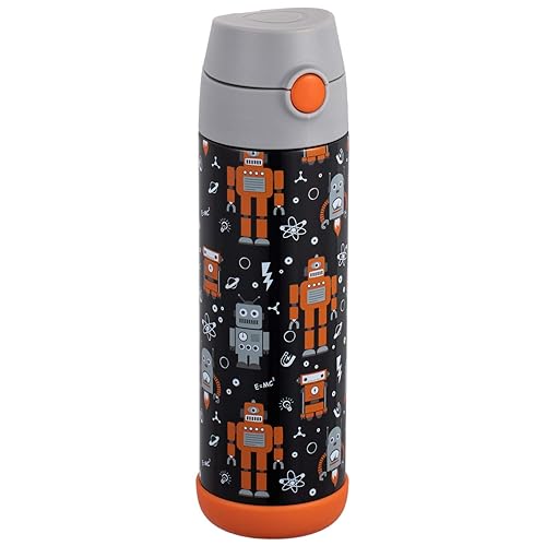 Snug Kids Water Bottle - insulated stainless steel thermos with straw (girlsBoys) - Robots  17oz