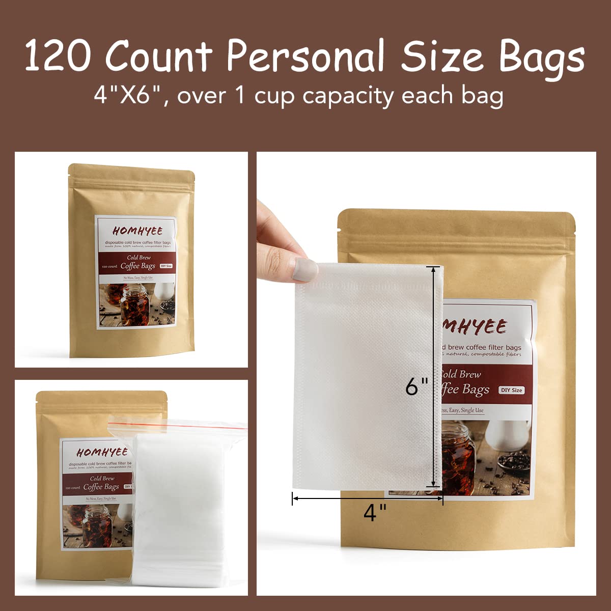 No Mess Cold Brew Coffee Filters - 120 Count Disposable Fine Mesh Brewing Bags For Concentrate/Iced Coffee Maker, French/Cold Pr