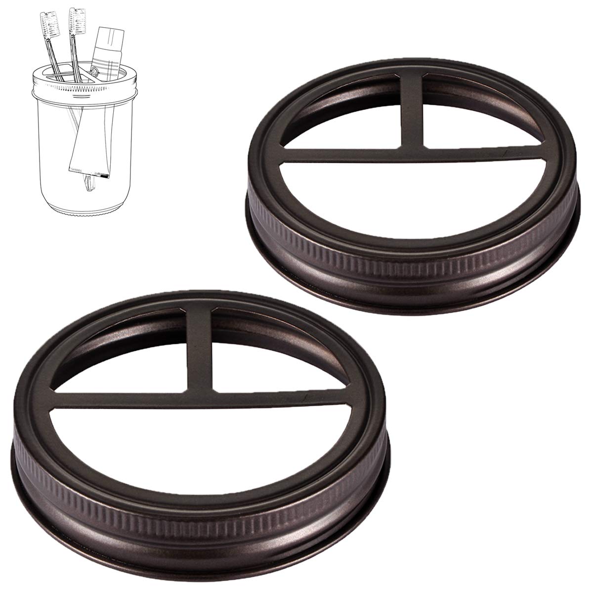 [Wide Mouth Only] Mason Jar Toothbrush Holder Lid - Rustproof 304 Stainless Steel - For Ball Mason Jar Or Any Pint. Jar - Farmho