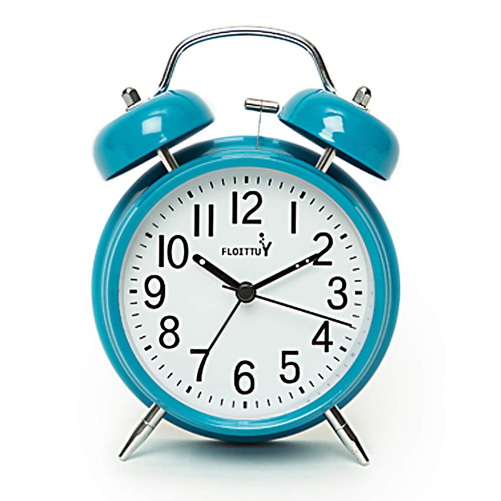 FLOITTUY [Loud Alarm for Deep Sleepers) 4 Twin Bell Alarm Clock with Backlight for Bedroom and Home Decoration(Blue)