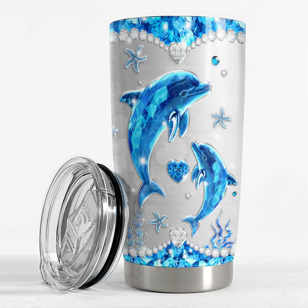 SANDJEST Dolphin Tumbler 20oz Stainless Steel Insulated Tumblers Coffee Travel Mug Cup Jewelry Drawings Style Gifts for Women Gi