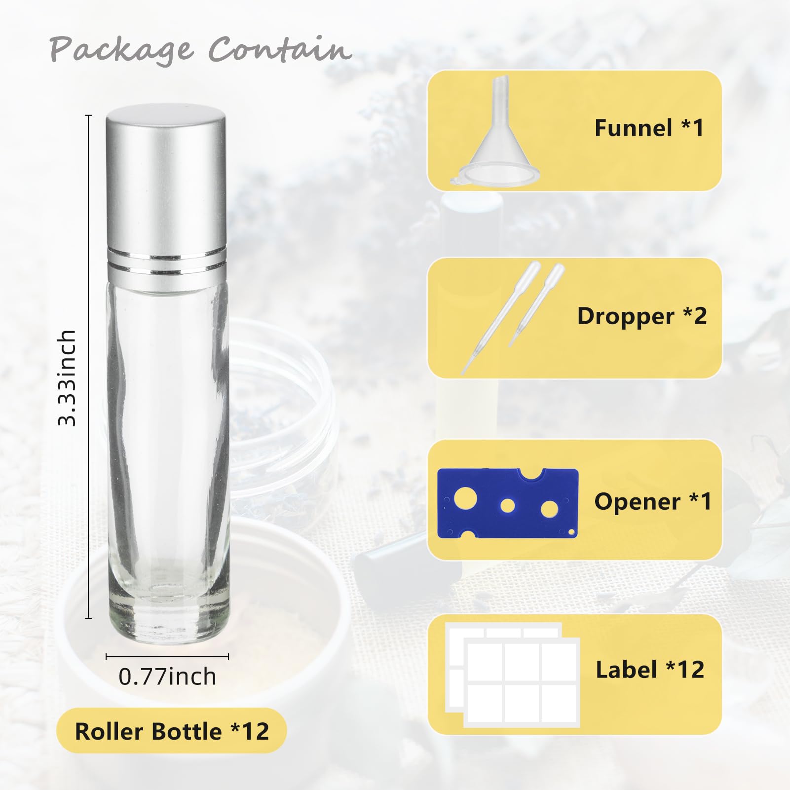 Givitasot 10Ml Essential Oil Roller Bottles, 12 Pack Clear Oil Roller Bottles For Essential Oils, Roll On Bottles With Stainless
