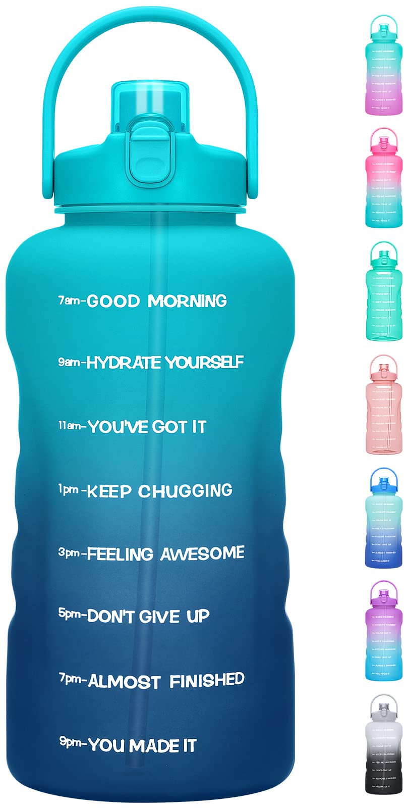 HydroPal 1 Gallon Water Bottles with Straw, 128 oz Water Bottle BPA Free Innovative 2-IN-1 Lid Gym Bottle with Times to Drink Mo