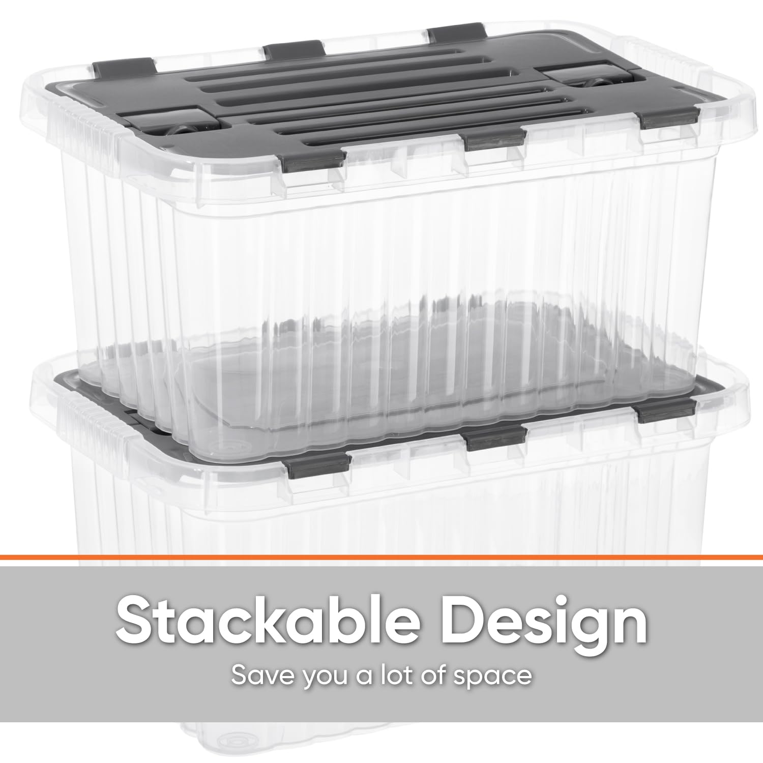 Superio 13 Gallon Hinged Lid Storage Tote; Stackable Storage Container with Lid (52 Quart  Bin with Hinged Lid)