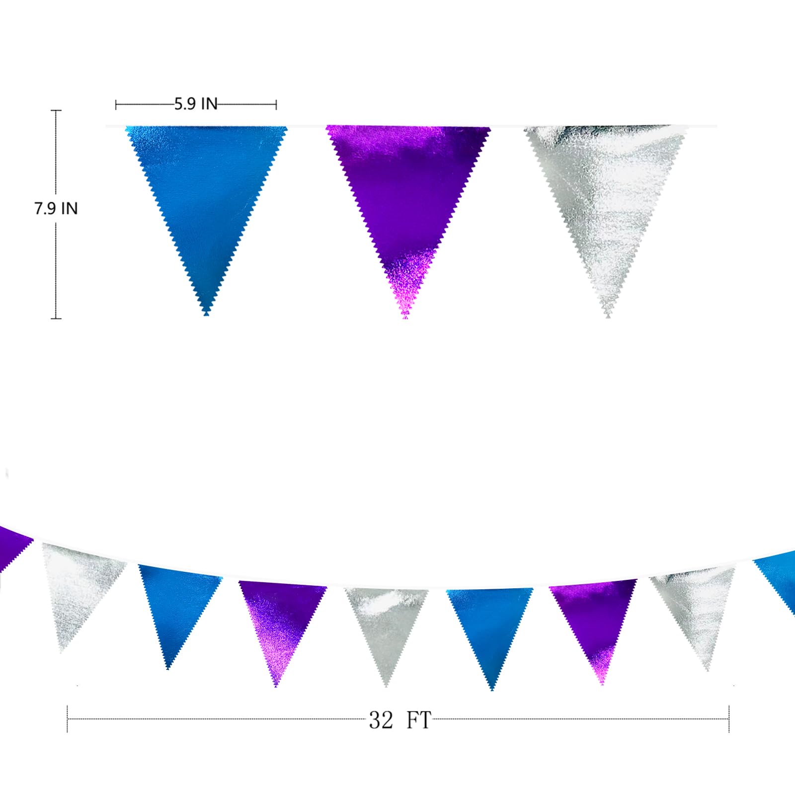 Frozen Party Decoration Purple Blue Silver Metallic Fabric Triangle Pennant Banner Flag Bunting Garland For Frozen Winter Wonder