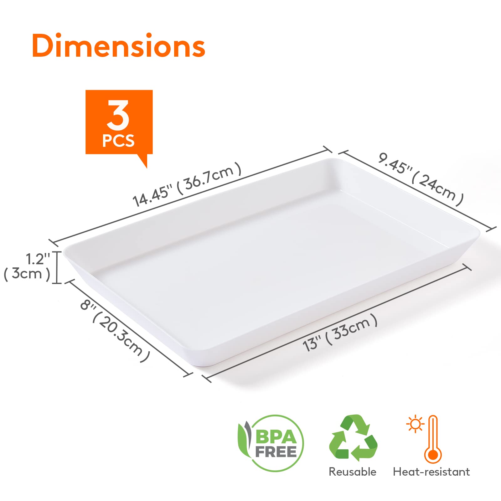 Lifewit Serving Tray Plastic For Party Supplies, 15 '' X 10 '' Platters For Serving Food, 3 Pcs White Reusable Tray For Veggie,