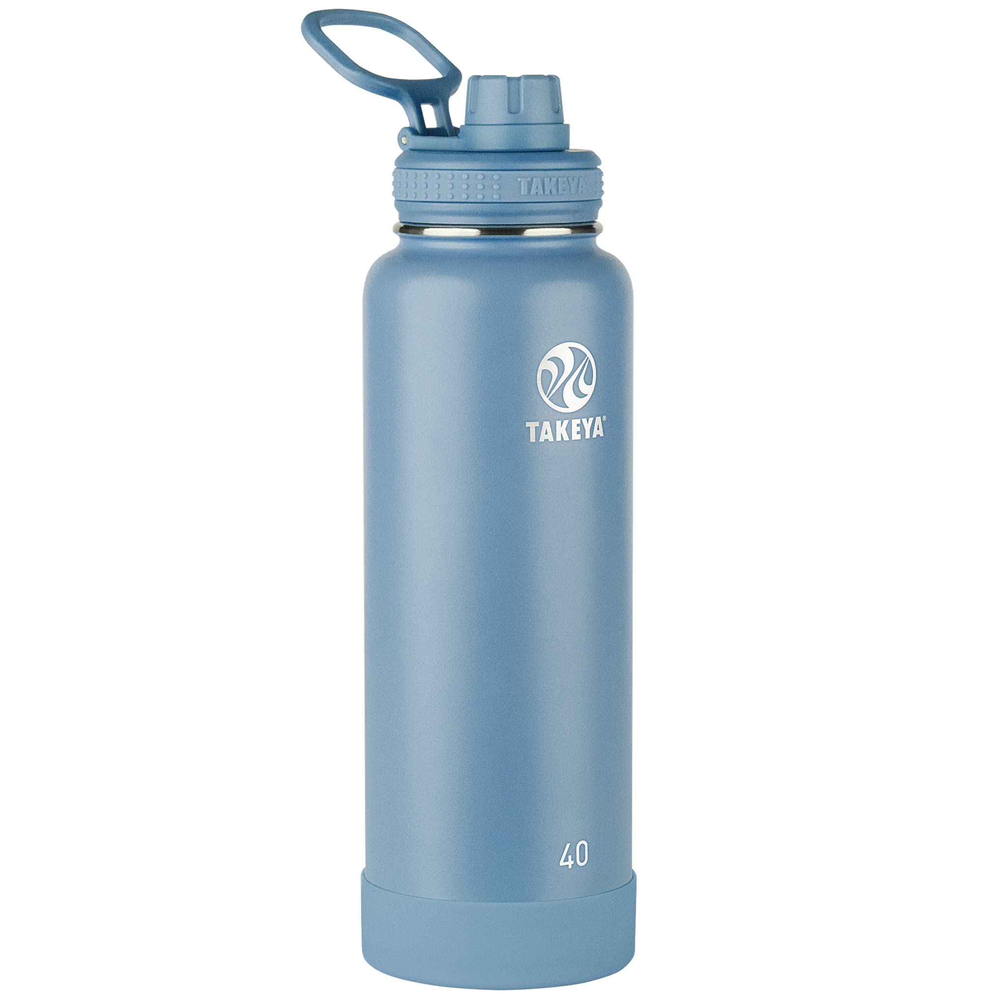 Takeya Actives 40 Oz Vacuum Insulated Stainless Steel Water Bottle With Spout Lid, Premium Quality, Bluestone