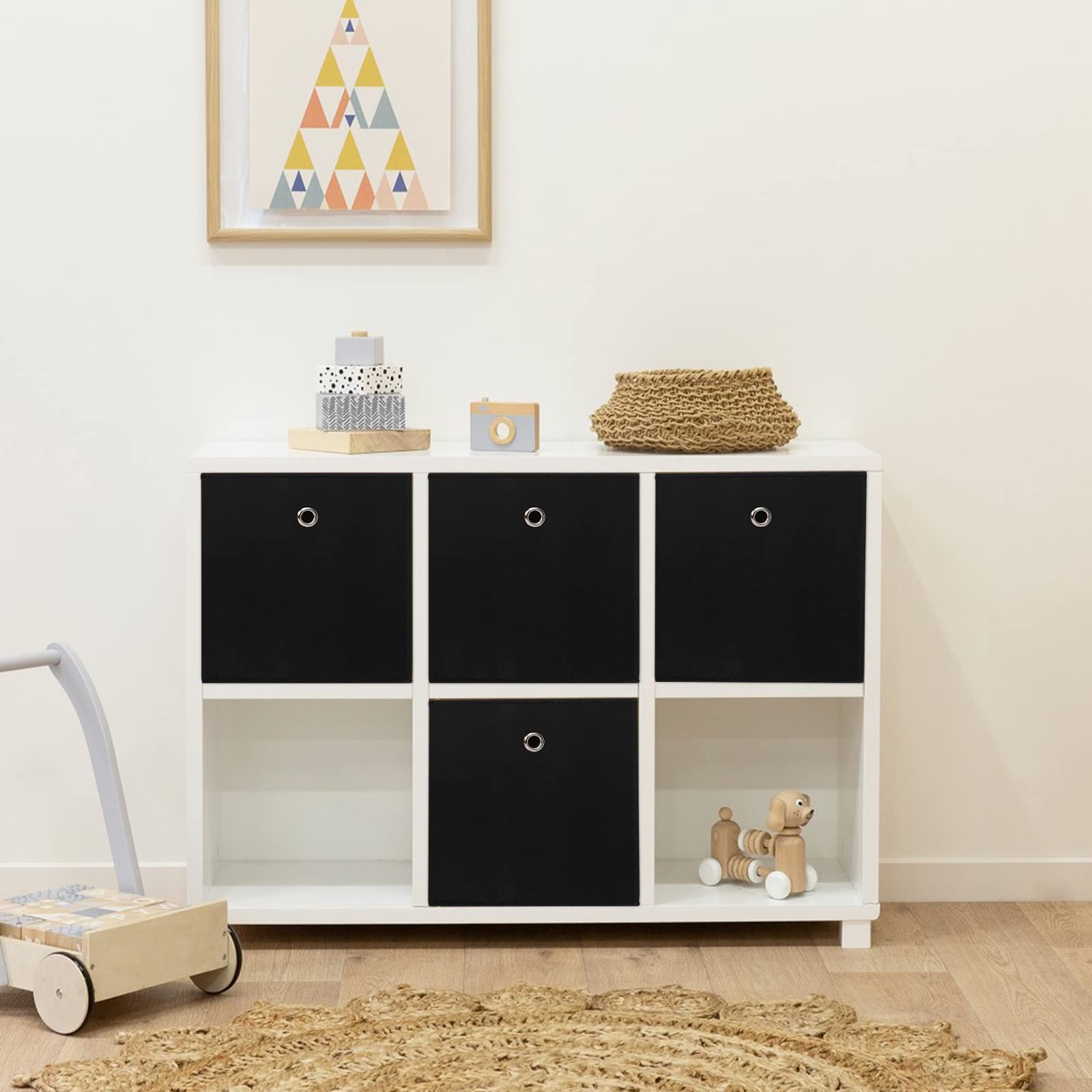 Nieenjoy Black Foldable Storage Cubes Bins ,11 Inch Cloth Storage Cube Fabric Storage Box Cubes Organizer Baskets With Dual Hand