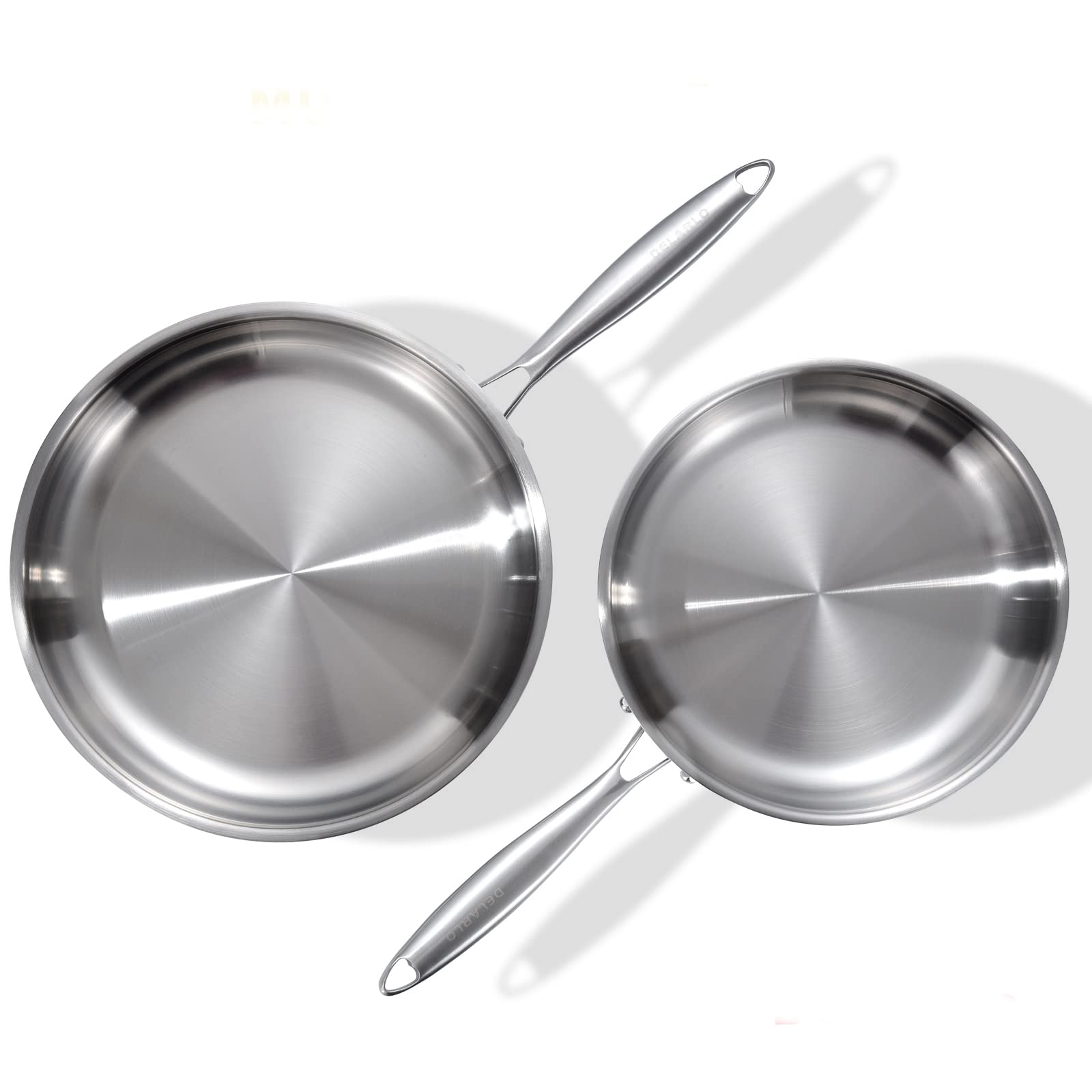 DELARLO Tri-Ply Stainless Steel 10inch and 12inch Frying Pan, Oven safe induction skillet,pots and pans set,Suitable for All Sto