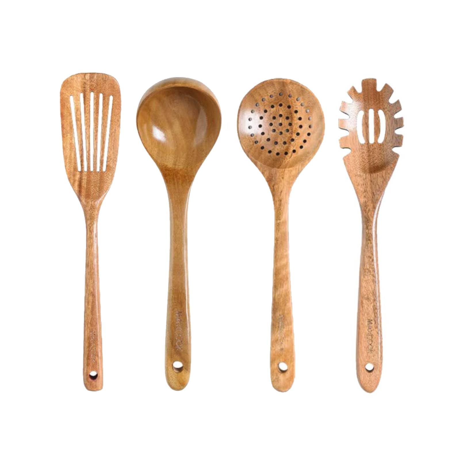 MAXCOOK Acacia Wooden Utensil Set, 4 Piece Wood Kitchen Utensils