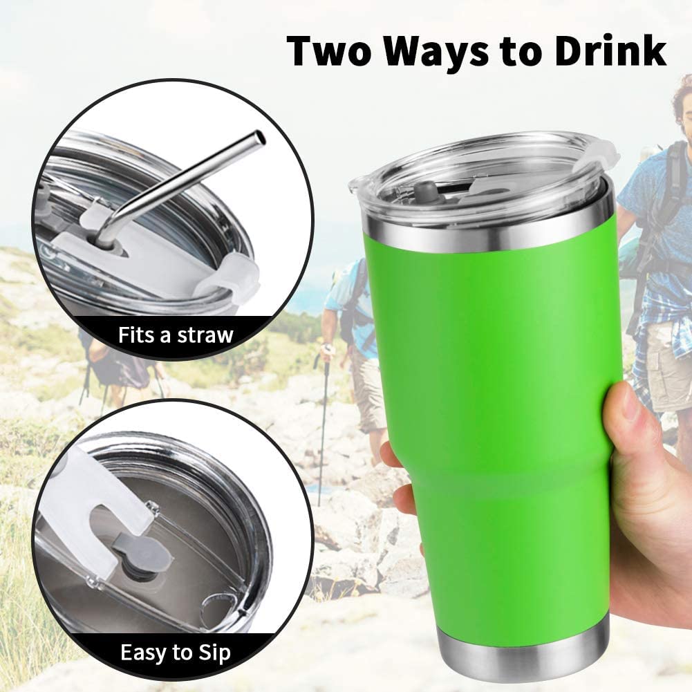 DS 30 oz Green Tumbler Stainless Steel Double Wall Vacuum Insulated Mug with Straw and Lid, Cleaning Brush for Cold and Hot Beve
