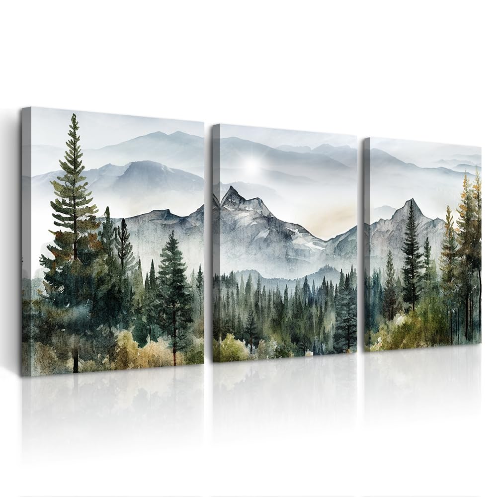 Dzrwubhs Wall Art For Living Room Wall Decor For Bedroom Office Decor Abstract Mountain Forest Landscapes Ink Painting 3 Piece F