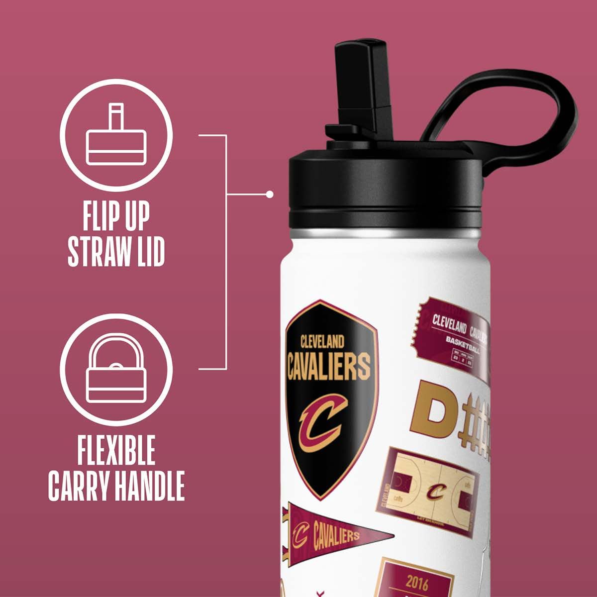 Hydrapeak x NBA Officially Licensed Cleveland Cavaliers 20 oz Active Water Bottle with Chug Lid and Handle Reusable Stainless St