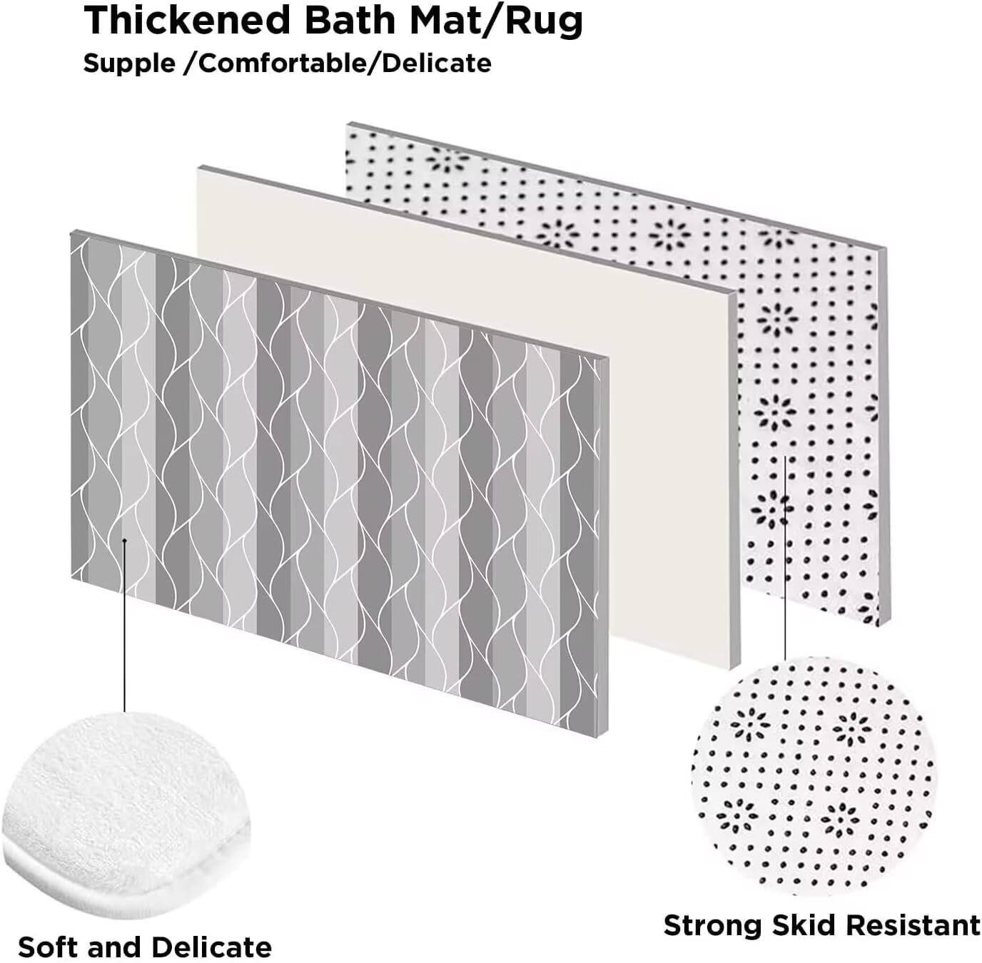 Ddqq 4Pcs Grey Shower Curtain Set With Rugs Stripe Bathroom Sets Geometric Wave Lines Shower Curtain With 12 Hooks Bathroom Deco