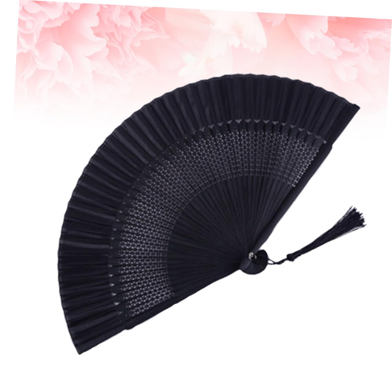 ARTIBETTER Lacquered Black Folding Tassel Fan Hollow Out Design Fan for Classical for Weddings and Events Includes