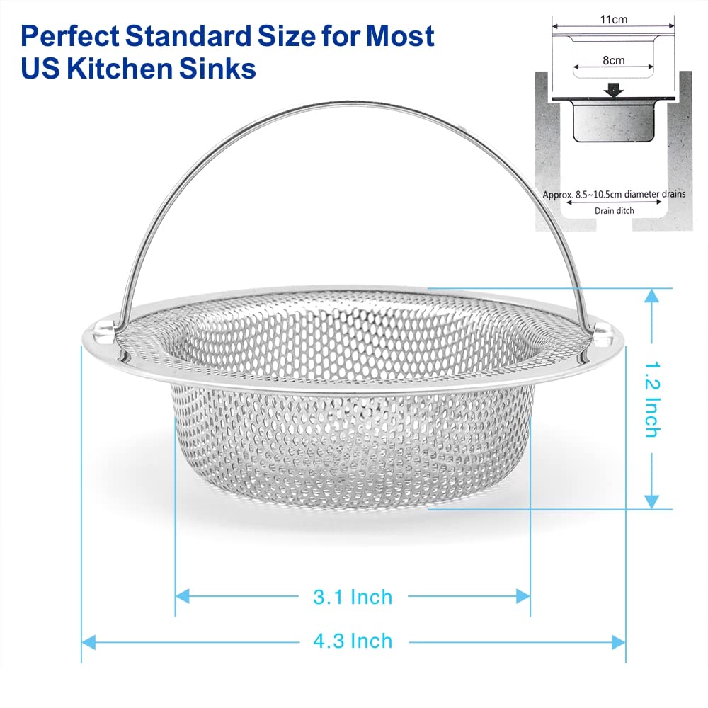 2 Pack Premium 304 Stainless Steel Kitchen Sink Strainer with Holes on the Sides  Kitchen Sink Drain Strainer with Handle  Sink Strainer Basket with Wide Rim 4.33? Sink Stopper