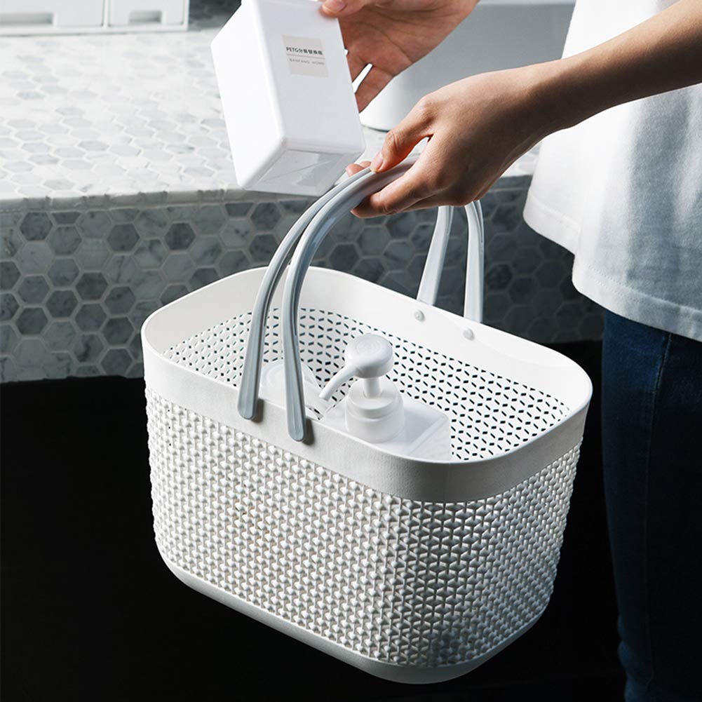 Uujoly Plastic Organizer Storage Baskets With Handles, Shower Caddy Bins Organizer For Bathroom And Kitchen(White)