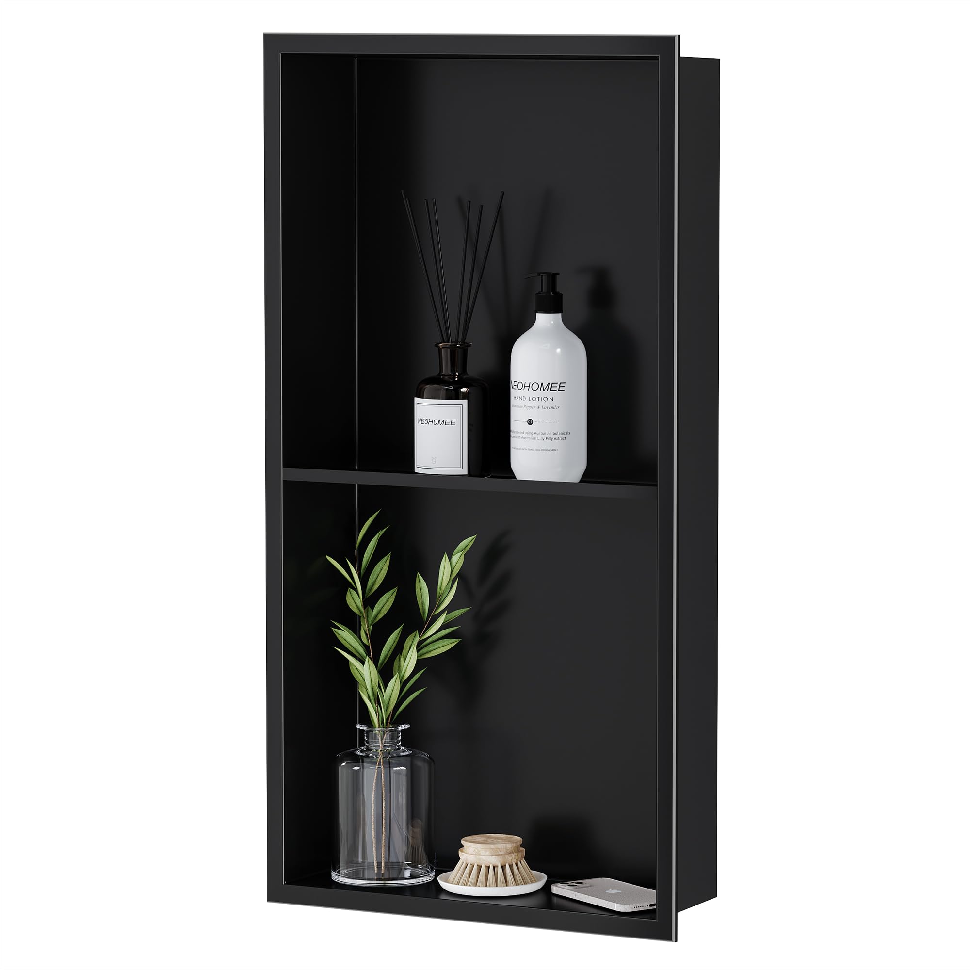 Neodrain No Tile Shower Niche, Stainless Steel Wall Niche 13.1''X25.1''(Inner Size 12''X24''), Two-Tier Bathroom Shelf, No Tile