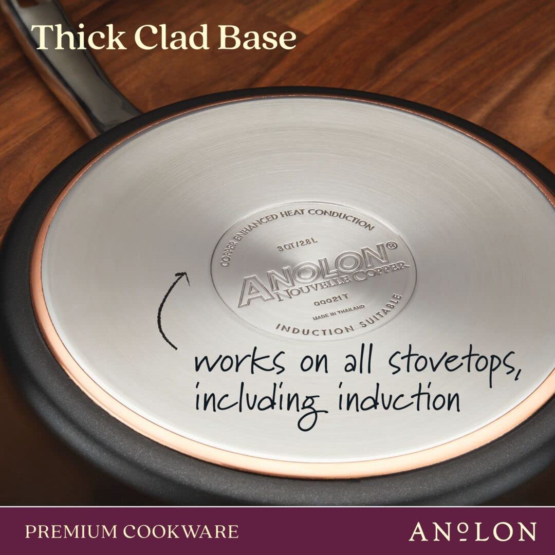 Anolon Nouvelle Copper Hard Anodized Nonstick Pots and Pans, Cookware Set (11 Piece), Onyx