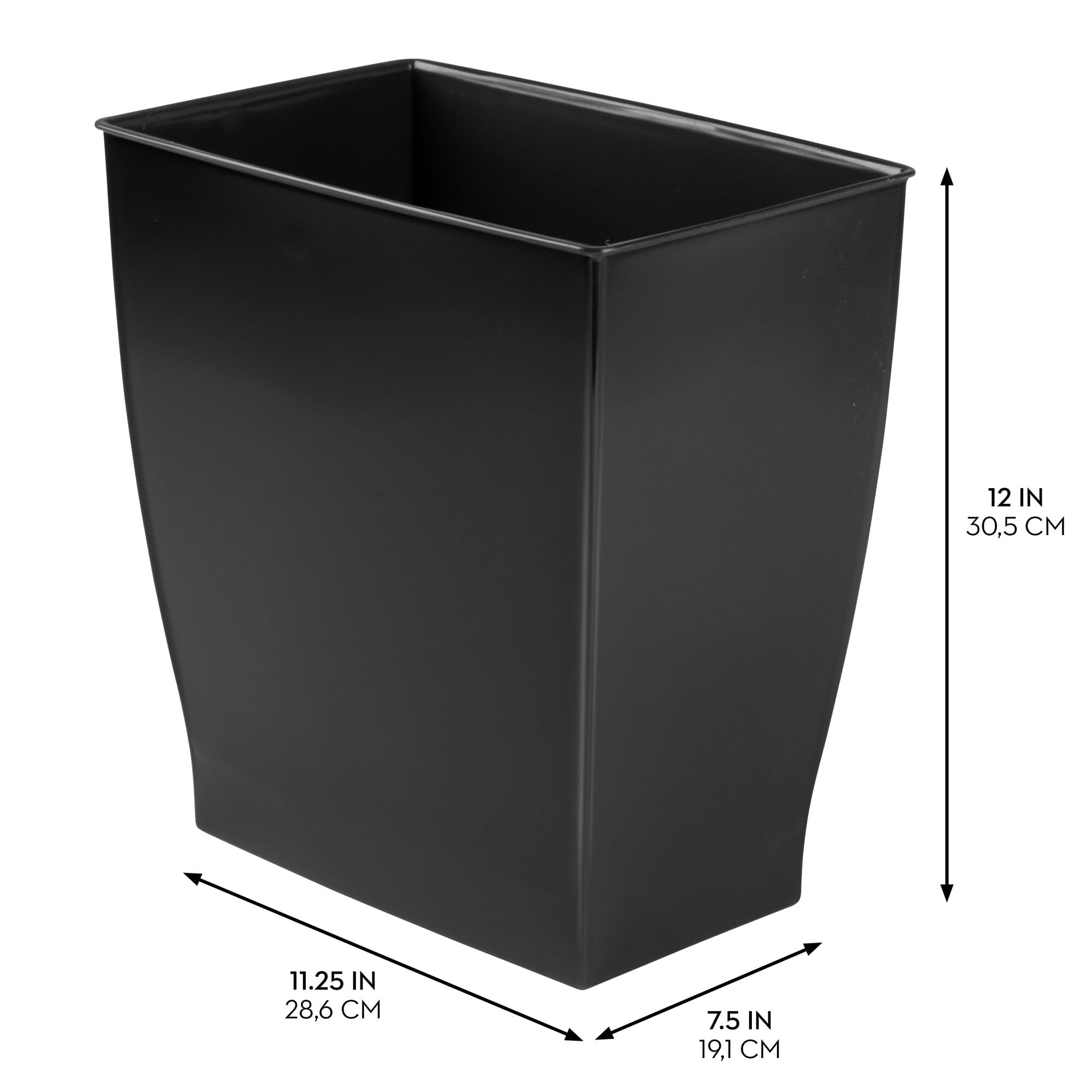 Idesign Spa Rectangular Trash Can For Bath, Bedroom, Office - 1125 X 75 X 12, 25 Gallon, Black