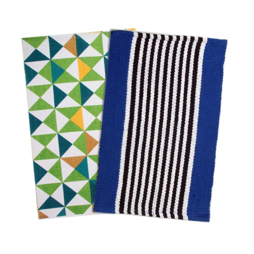 Saral Home Easy Living Cotton Printed Rectangular Rug, Set Of 2, Geometric And Striped Pattern, Multipurpose For Home Kitchen Li