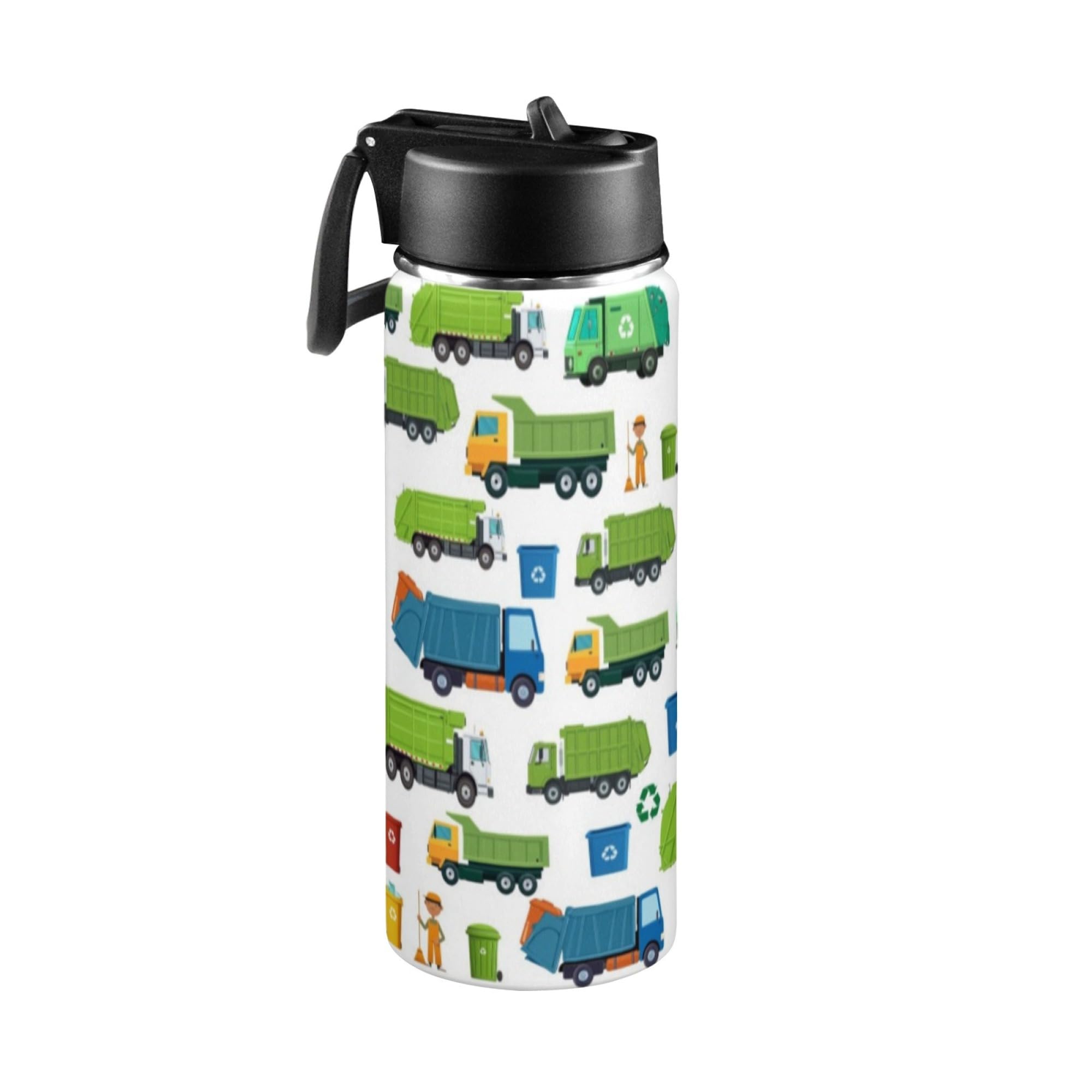 Garbage Truck Kids Insulated Stainless Steel Water Bottle with Straw