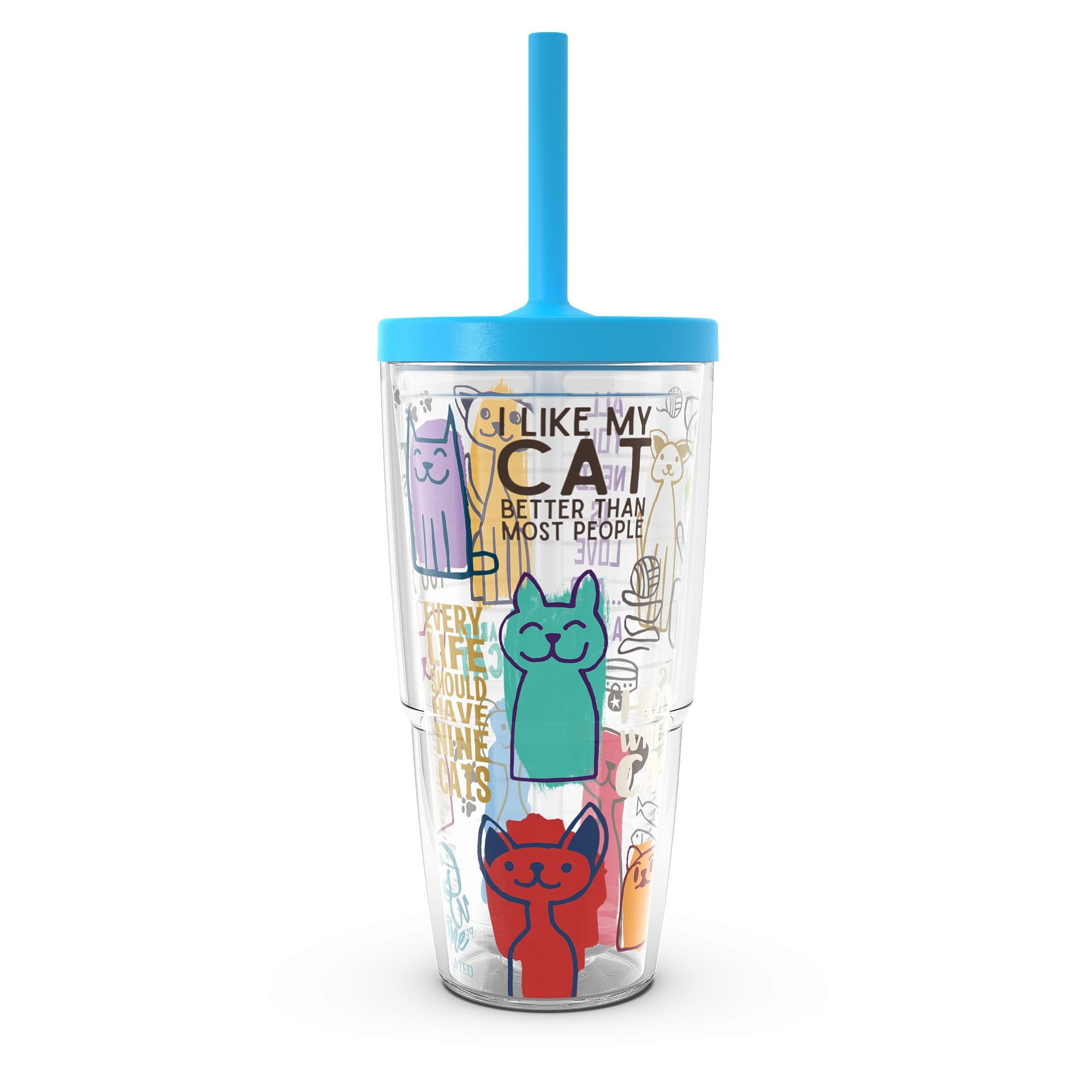 Tervis Cat Sayings Made in USA Double Walled Insulated Tumbler Travel Cup Keeps Drinks Cold & Hot, 24oz with Straw Lid, Classic