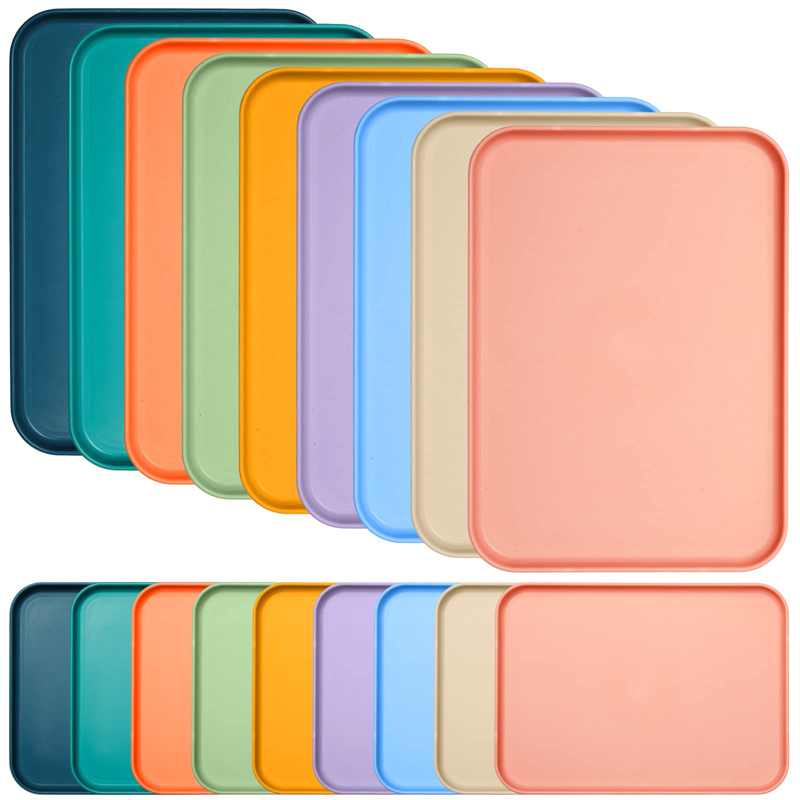 Skylety 18 Pack Plastic Fast Food Trays Bulk Colorful Cafeteria Food Trays Rectangular Serving Trays Lunch Meal Trays For School