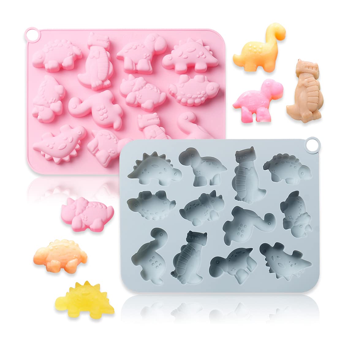 Jomihoney 2Pcs Cute Dinosaur Silicone Cake Molds Kid'S Cartoon 3D Dino Chocolate Gummy Mold Tray 12 Cavity Candy Fondant Mould C