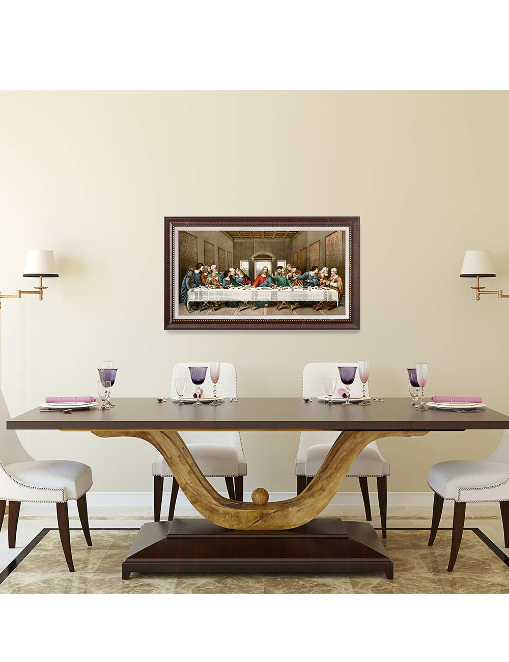 Decorarts The Last Supper By Leonardo Da Vinci. Giclee Prints On Canvas With Matching Retro Style Brown Frame. Total Size W/Fram