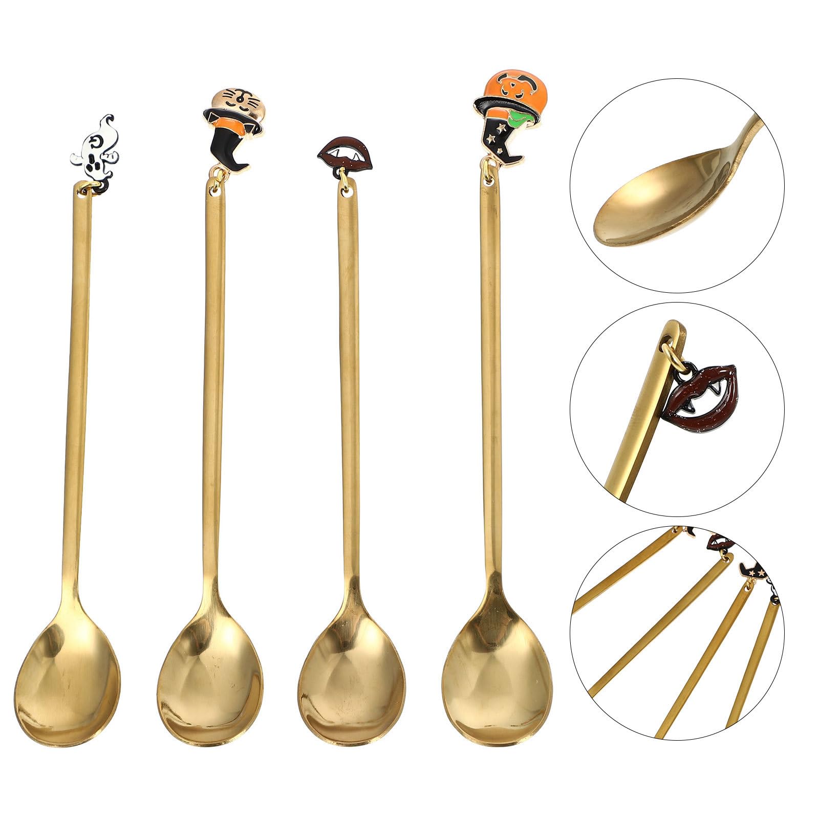 Hemoton 4Pcs Stainless Steel Coffee Spoon With Halloween Charm Tea Spoon Dessert Tableware Stirring For Sugar Mixing Ice Cream D