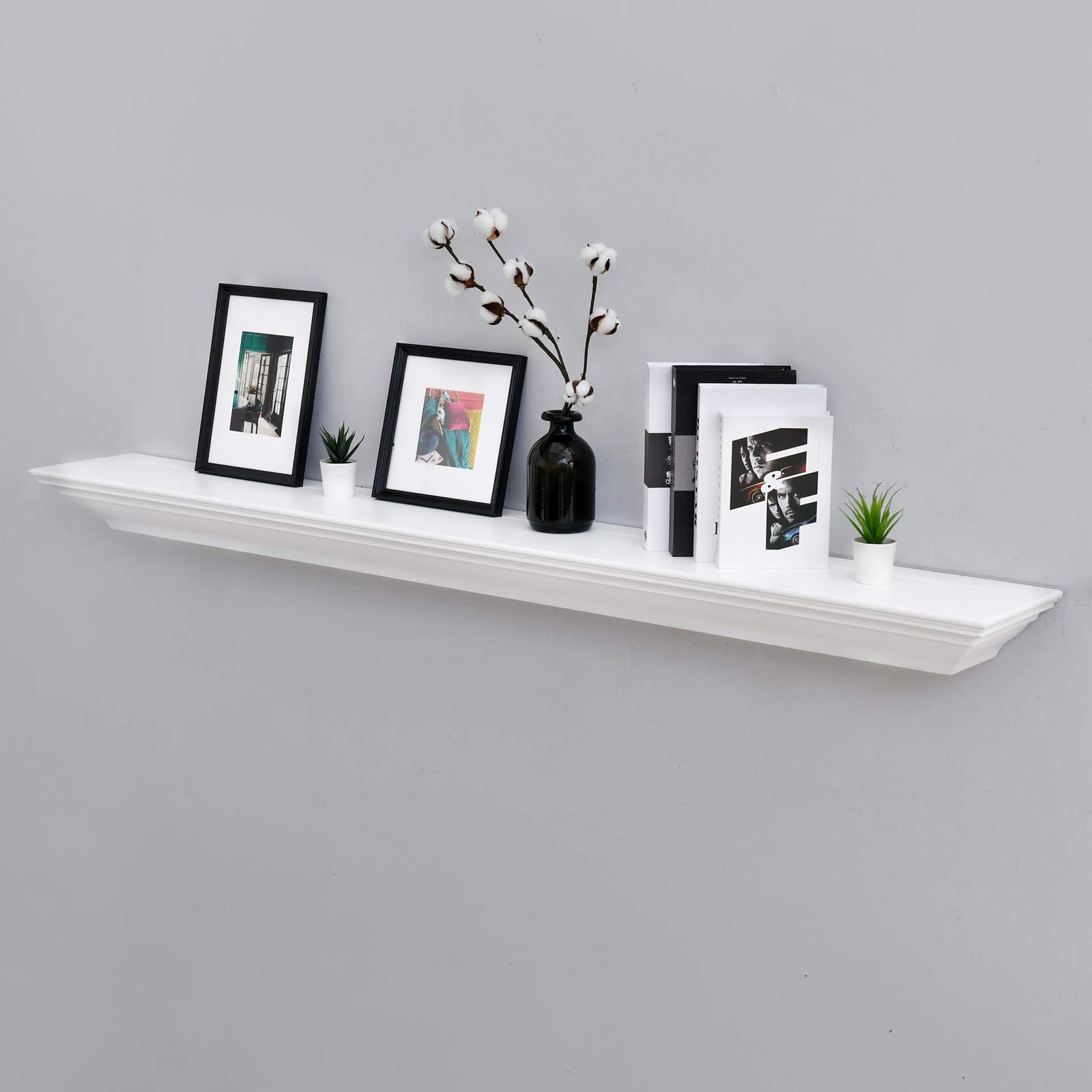 Welland 72-Inch Fireplace Mantel Shelf Wall Mounted,White Corona Crown Molding Ledge Floating Shelf, Pinewood