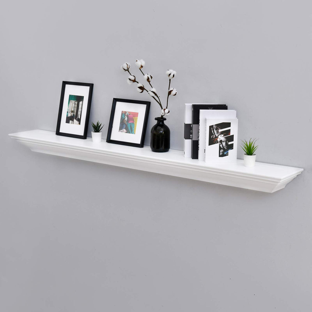 Welland 72-Inch Fireplace Mantel Shelf Wall Mounted,White Corona Crown Molding Ledge Floating Shelf, Pinewood