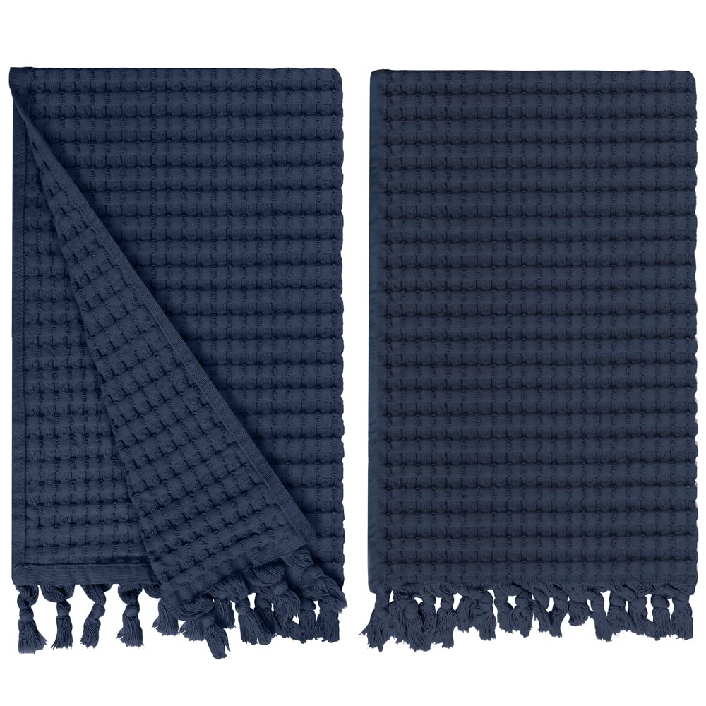 Gilden Tree Decorative Waffle Hand Towels For Bathroom, 20X35 Large, Quick Drying Fingertip Towel, 2 Pack, Modern Style (Midnigh
