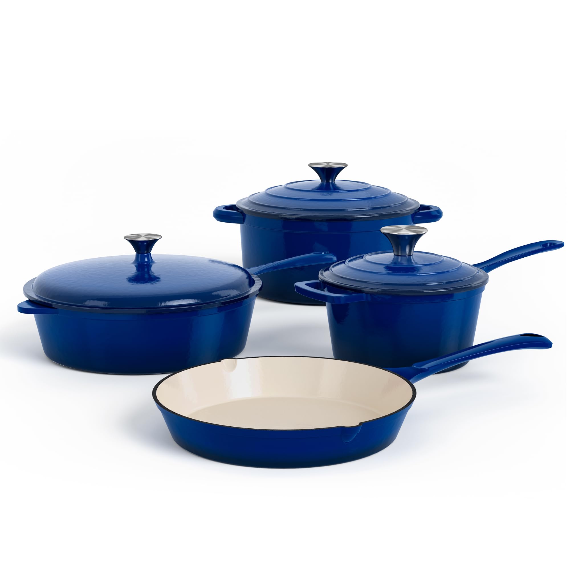 DishDelight 7 Pcs Enameled Cast Iron Pots and Pans Set, Blue